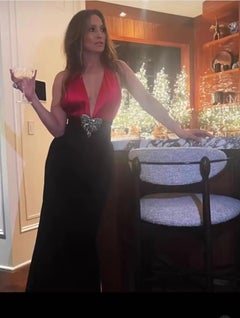 Gucci Velvet Silk Halter Dress with Crystal Bow Brooch as seen on JLO Italian 40