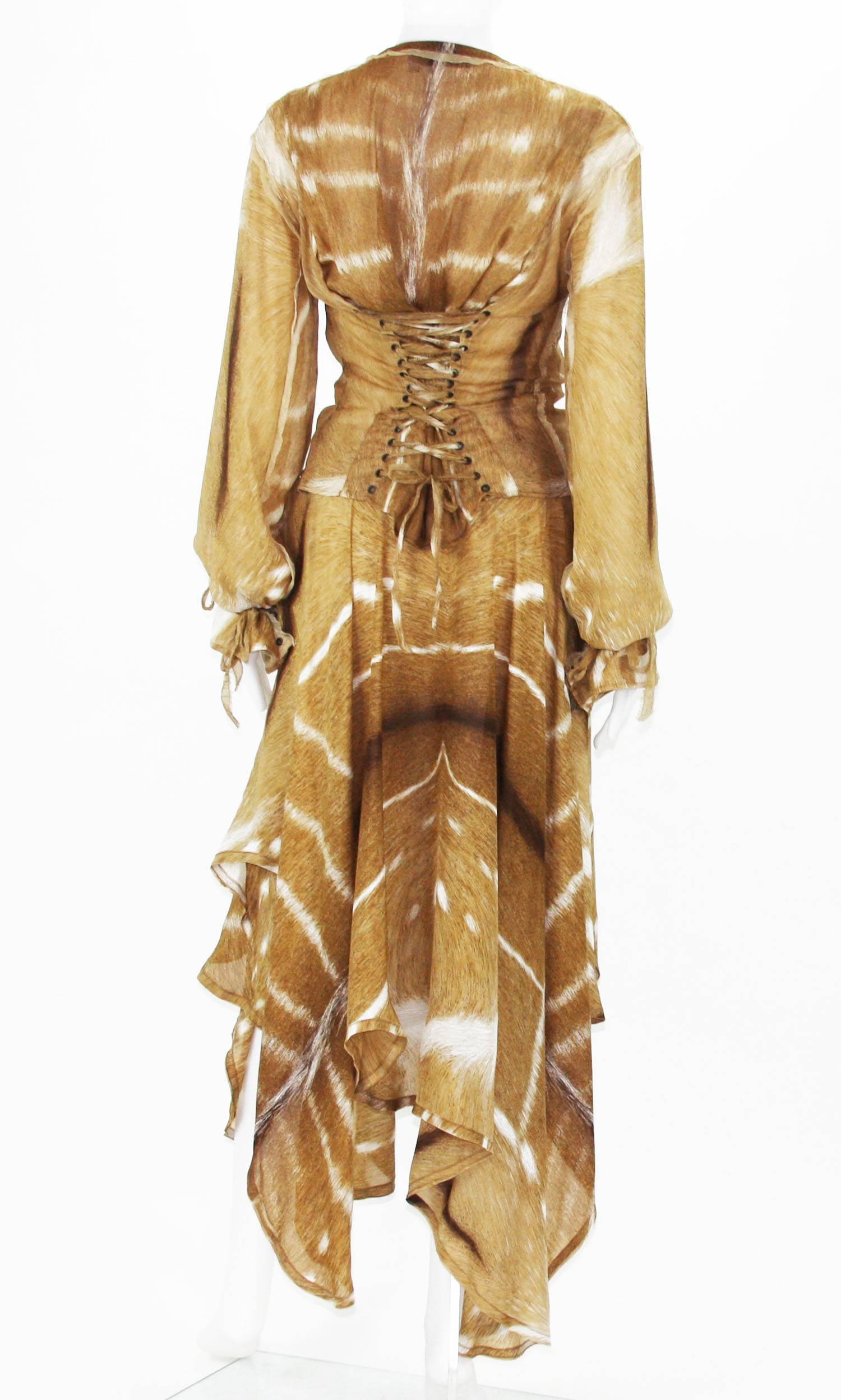 Brown Tom Ford for Yves Saint Laurent S/S 2002 Safari Collection Silk Skirt Set Fr. 38 For Sale