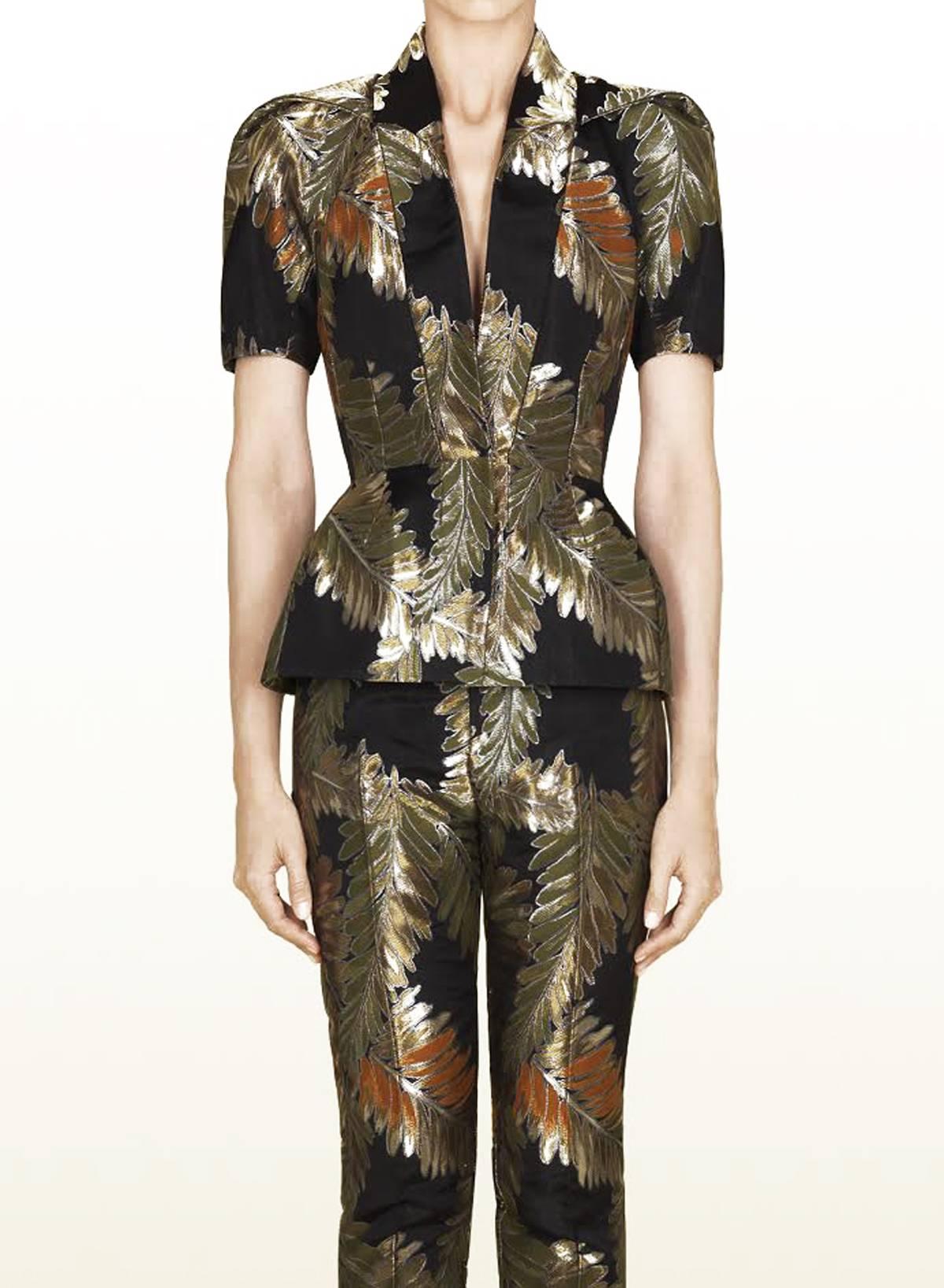 New 5400 Runway GUCCI Fern Motif Metallic Jacquard Pant Suit It 40