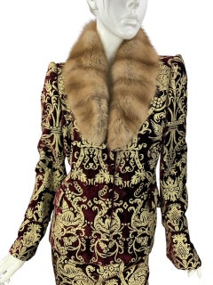 NWT Vintage Roberto Cavalli FW 2006 Baroque Velvet Jacket Sable Fur Collar It 44