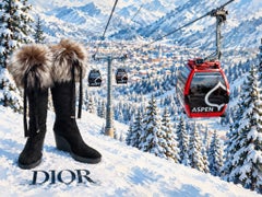 Christian Dior x John Galliano Black Cannage Suede Wedge Boots with Fox Fur 39.5