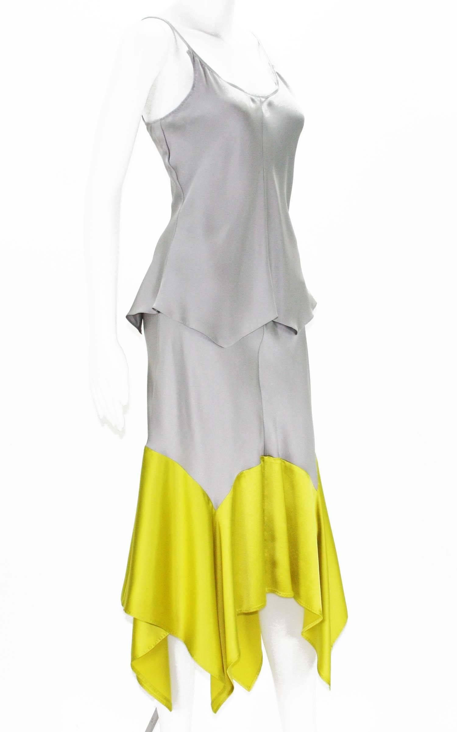 Gray Tom Ford for Yves Saint Laurent SS 2004 Collection Silk Silver Yellow Dress US 6 For Sale