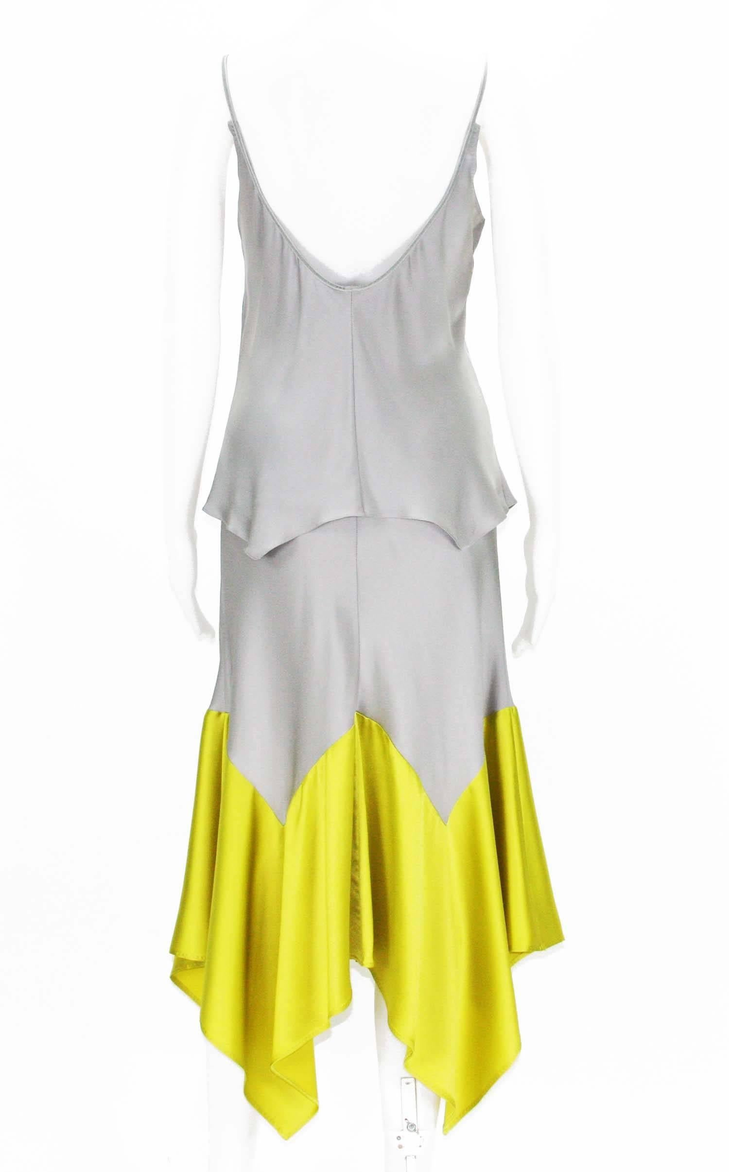 Tom Ford for Yves Saint Laurent SS 2004 Collection Silk Silver Yellow Dress US 6 In Excellent Condition For Sale In Montgomery, TX