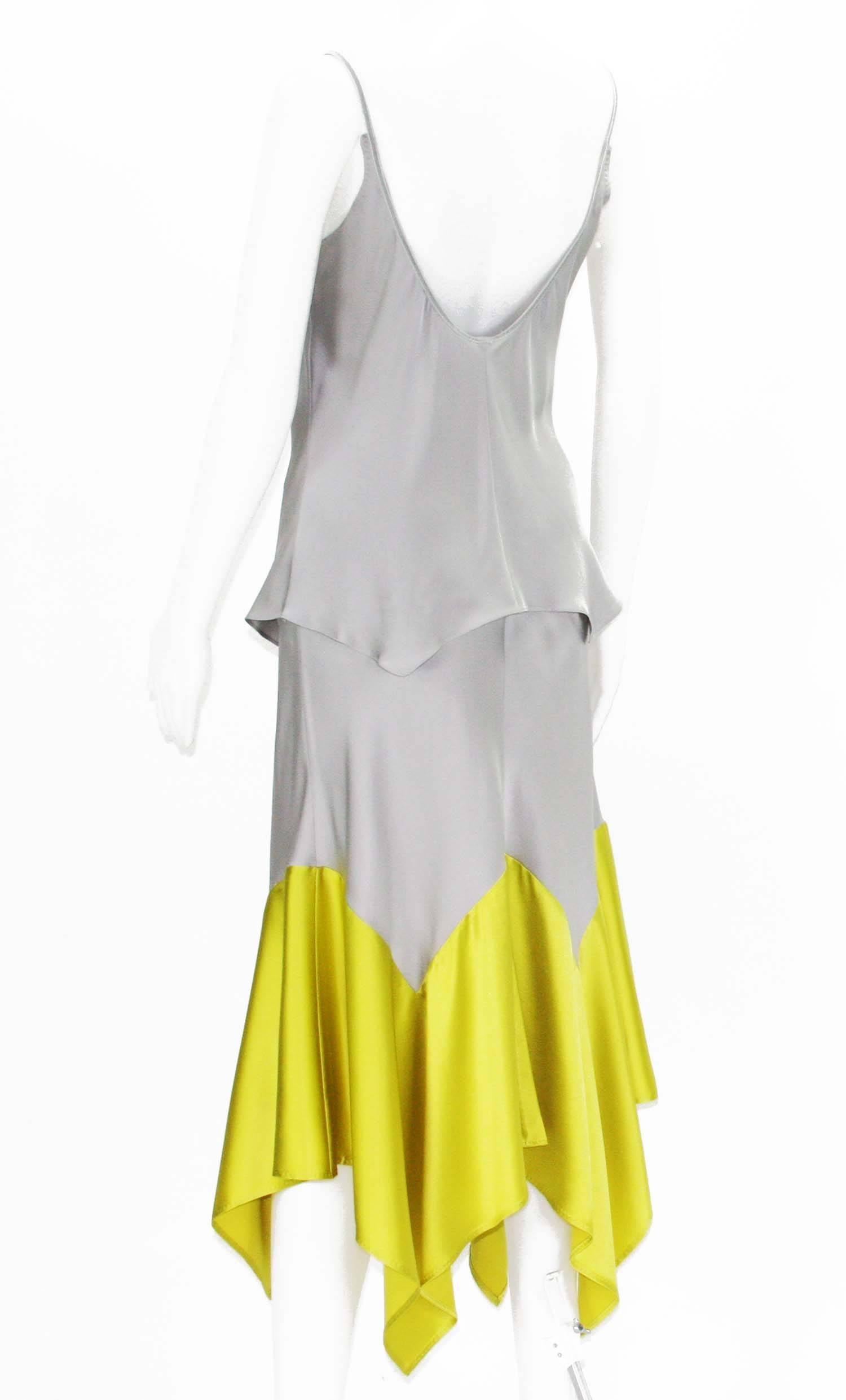 Women's Tom Ford for Yves Saint Laurent SS 2004 Collection Silk Silver Yellow Dress US 6 For Sale