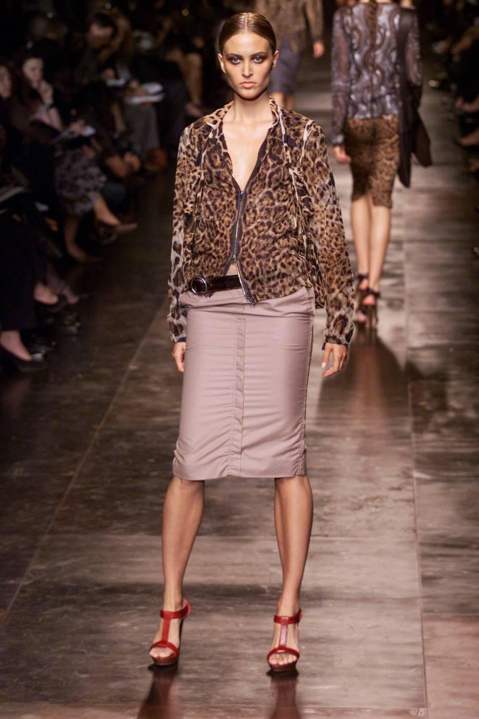 Brown Tom Ford for Yves Saint Laurent S/S 2002 Safari Collection Leopard Silk Top F 38 For Sale