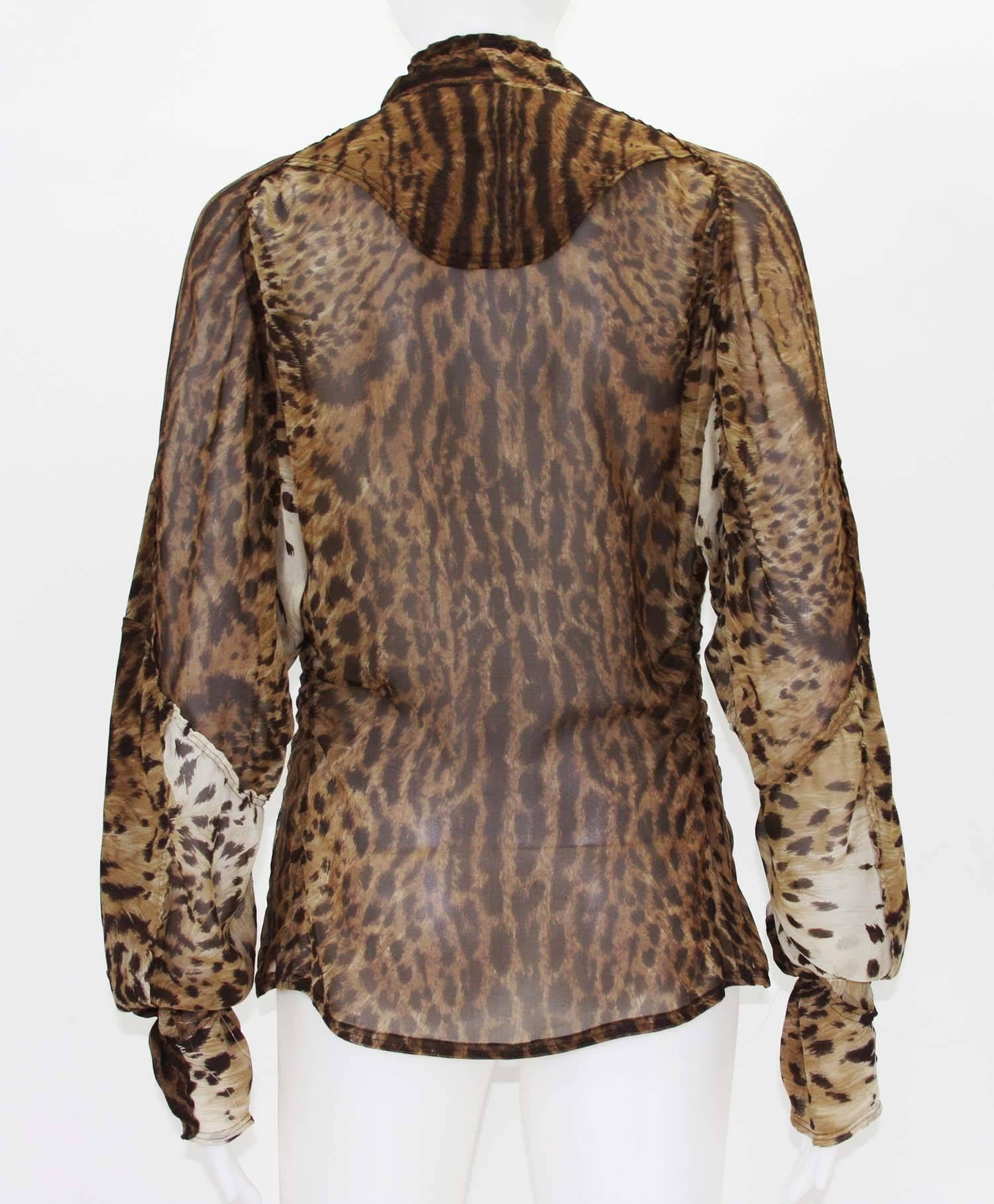 Women's Tom Ford for Yves Saint Laurent S/S 2002 Safari Collection Leopard Silk Top F 38 For Sale
