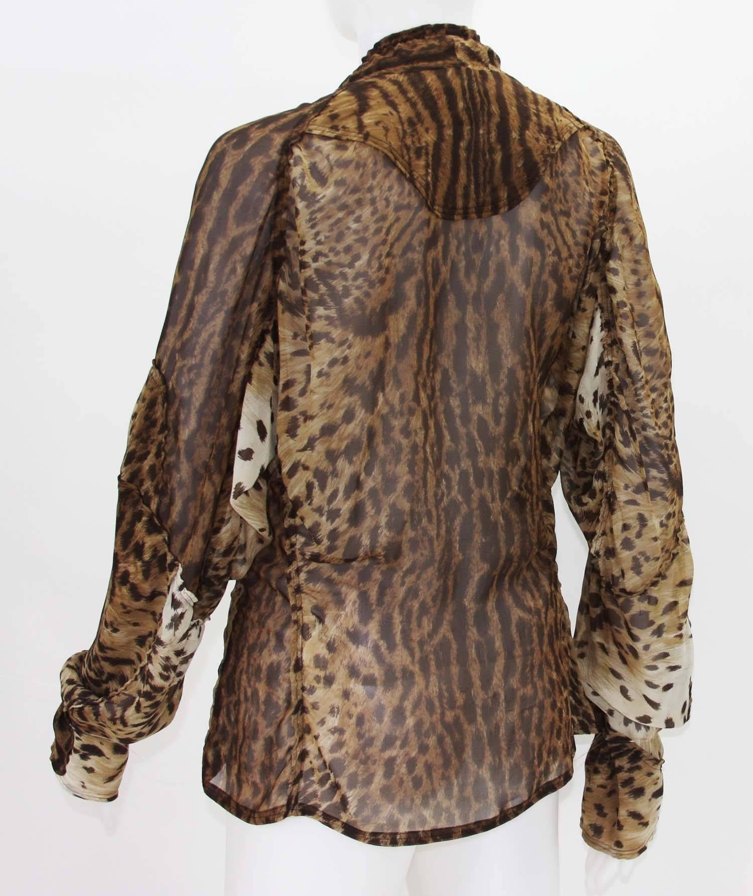 Tom Ford for Yves Saint Laurent S/S 2002 Safari Collection Leopard Silk Top F 38 For Sale 1
