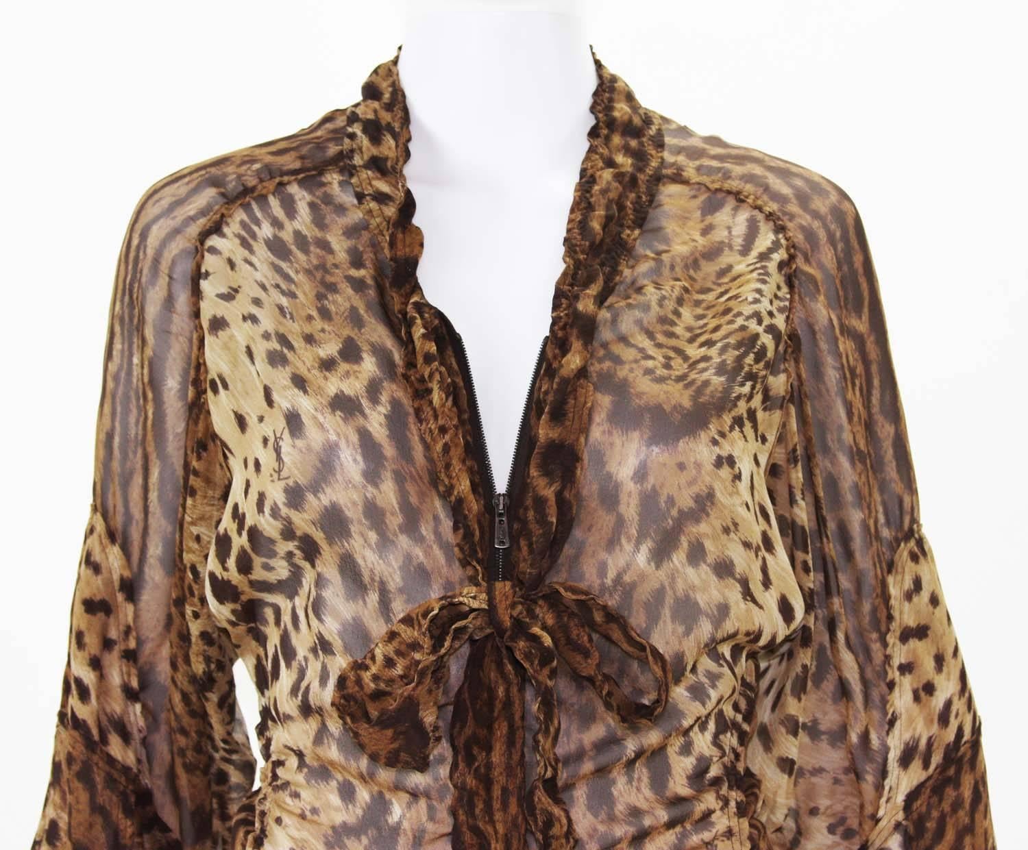 Tom Ford for Yves Saint Laurent S/S 2002 Safari Collection Leopard Silk Top F 38 For Sale 2