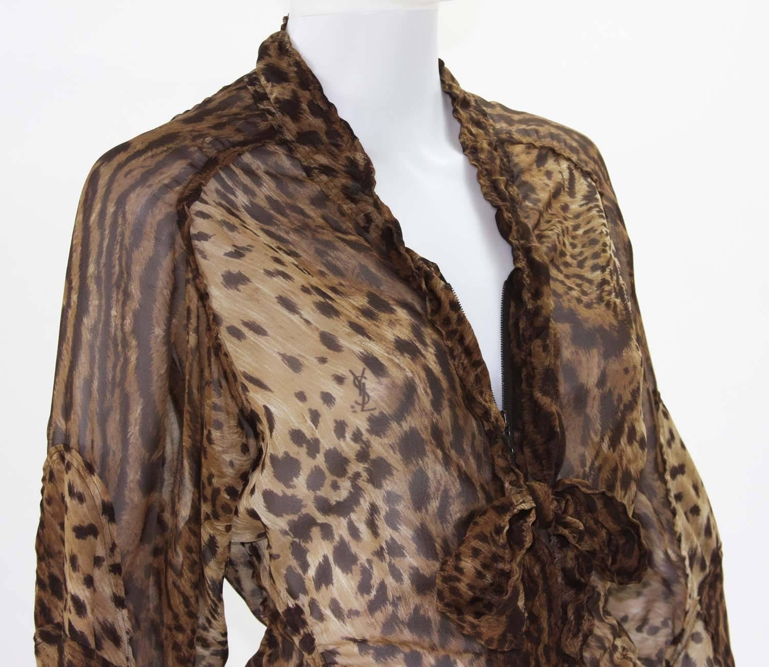 Tom Ford for Yves Saint Laurent S/S 2002 Safari Collection Leopard Silk Top F 38 For Sale 3