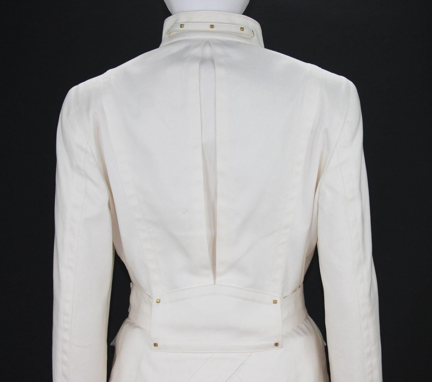 Women's Tom Ford for Gucci 2003 Collection Safari White Cotton Belted Pant Suit 44