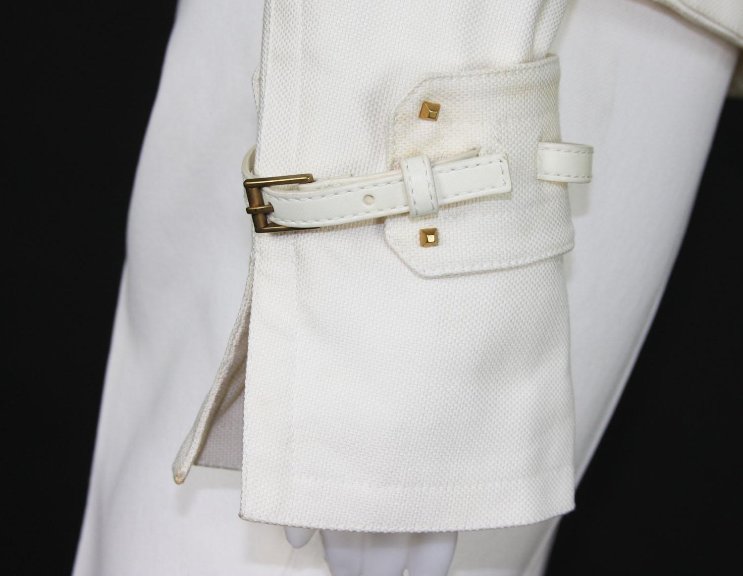 Tom Ford for Gucci 2003 Collection Safari White Cotton Belted Pant Suit 44 2
