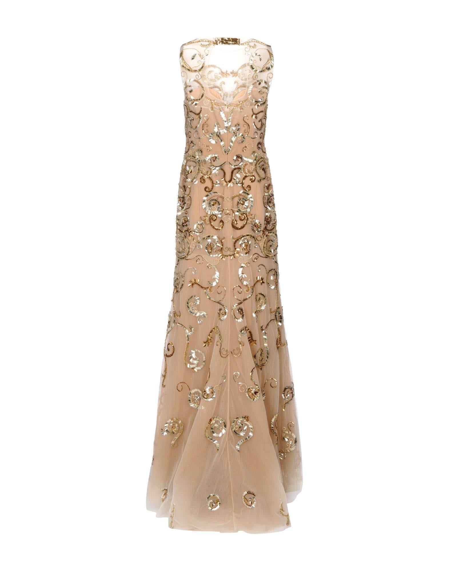 New ZUHAIR MURAD Nude Embellished Dress Gown
Designer size 44 
Tulle Nude color with gold sequins and beads embellishment 
50% Silk, 50% Polyamide
Layered skirt, Fully lined, Back zip closure, Corset style.
Length - 67 inches, Waist - 30, Bust -