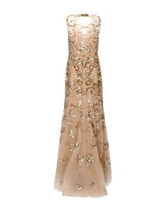 NWT ZUHAIR MURAD Nude Gold Embellished Evening Celebrity Style Dress Gown It 44