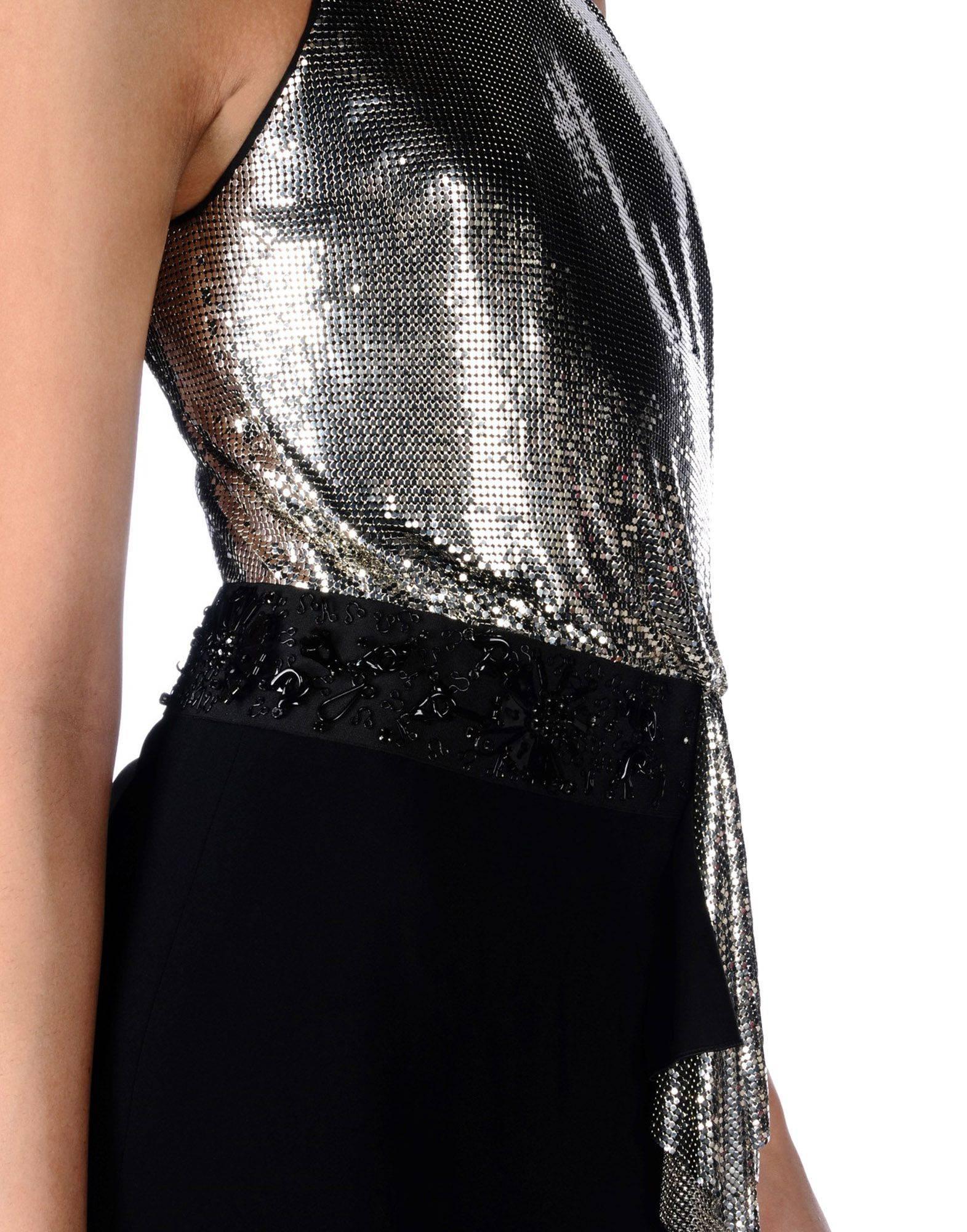 New Versace Silver Metallic Mesh Cut Out Black High Slit Gown It sizes 42 For Sale 2