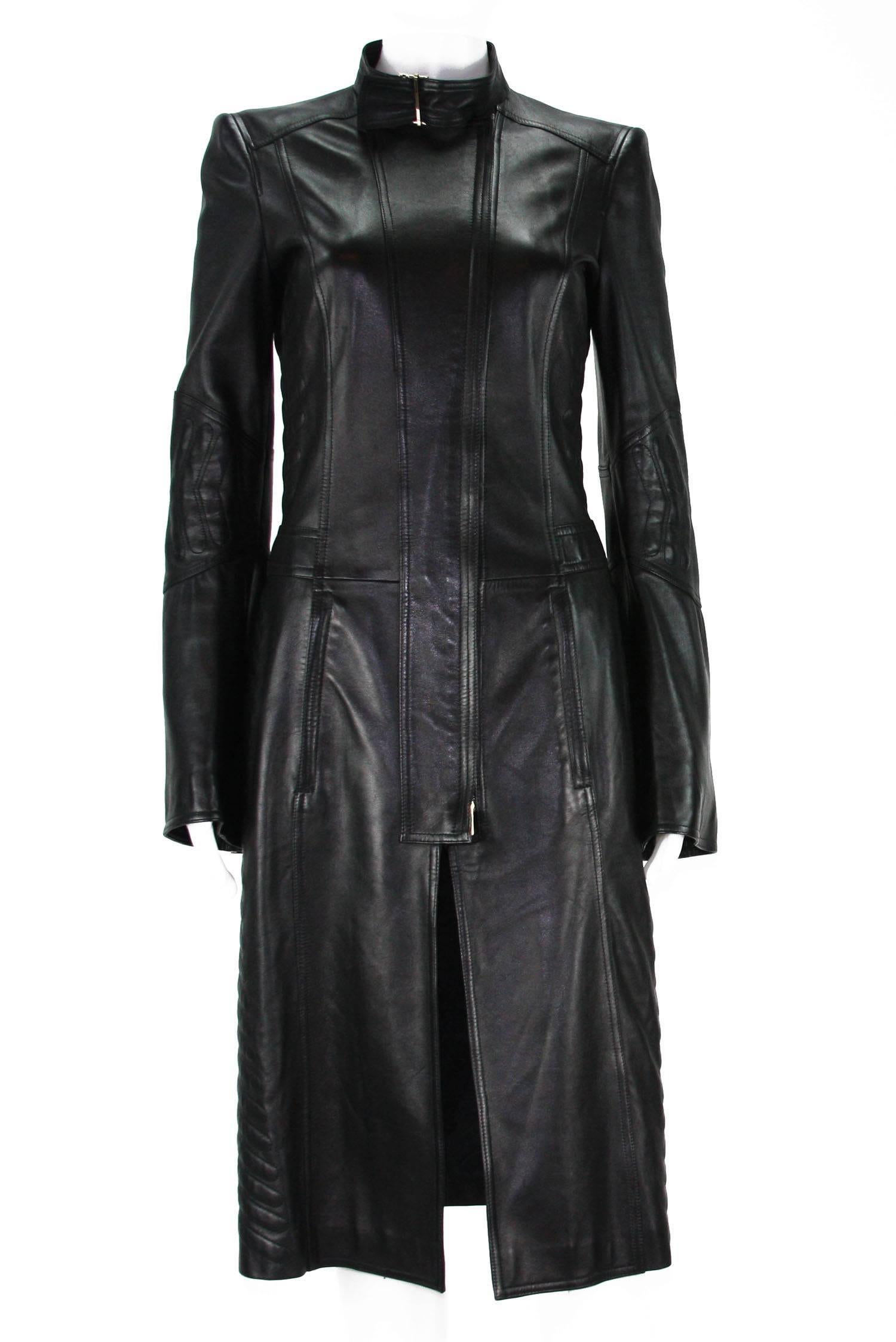 F/W 2004 Tom Ford for Gucci Chevron Quilting Black Soft Leather Coat It ...