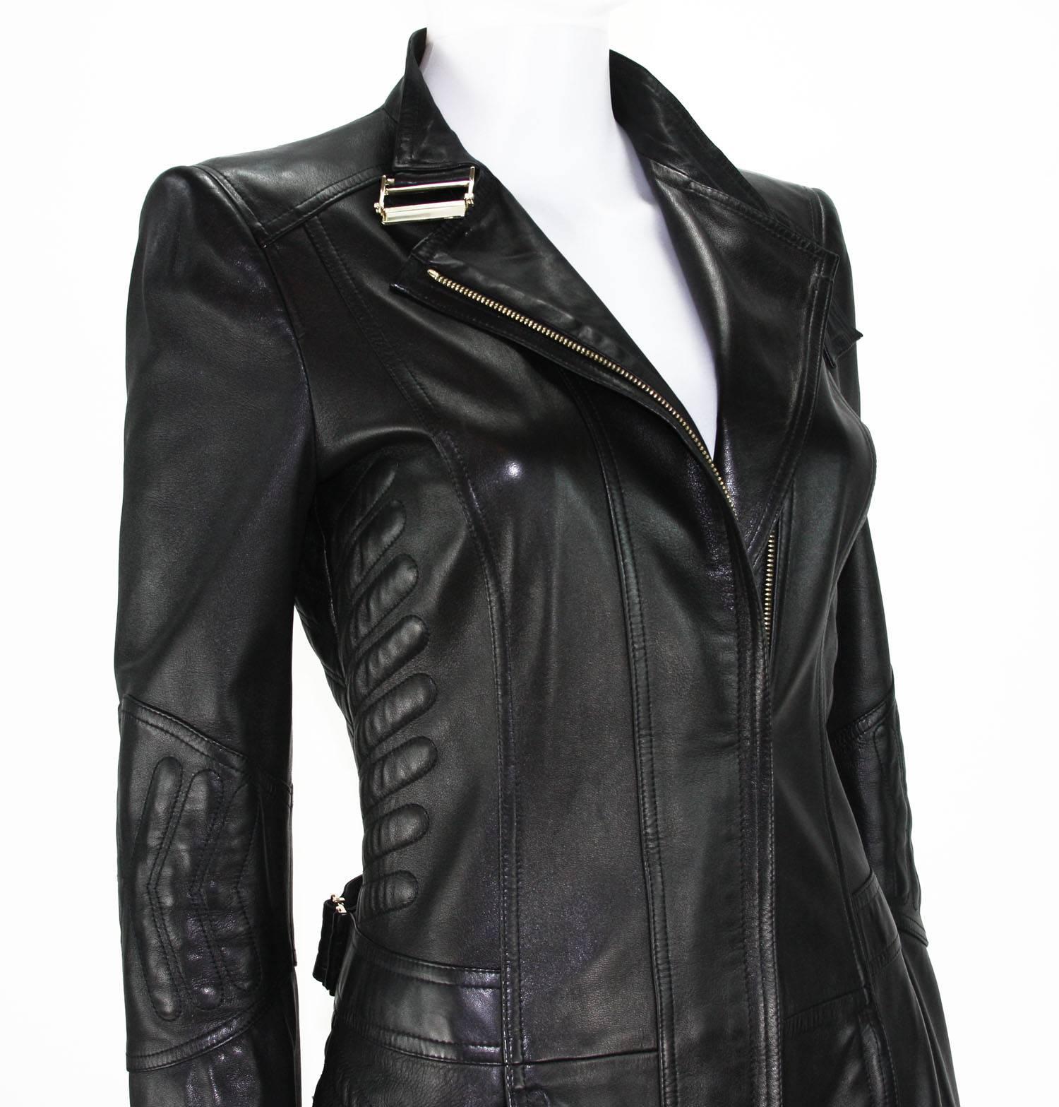 Women's F/W 2004 Tom Ford for Gucci Chevron Quilting Black Soft Leather Coat It 40  US 4 For Sale