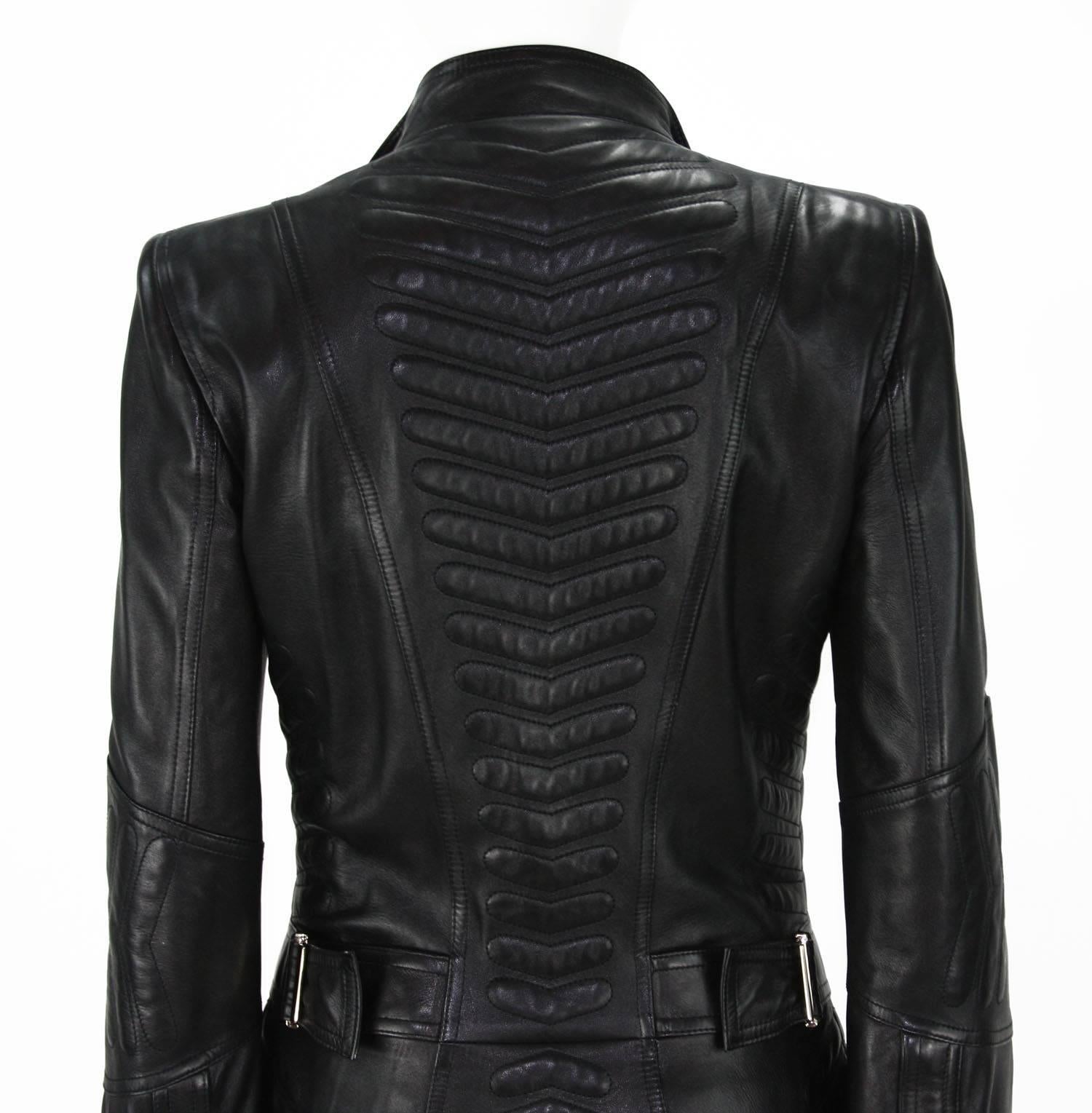 F/W 2004 Tom Ford for Gucci Chevron Quilting Black Soft Leather Coat It 40  US 4 For Sale 2