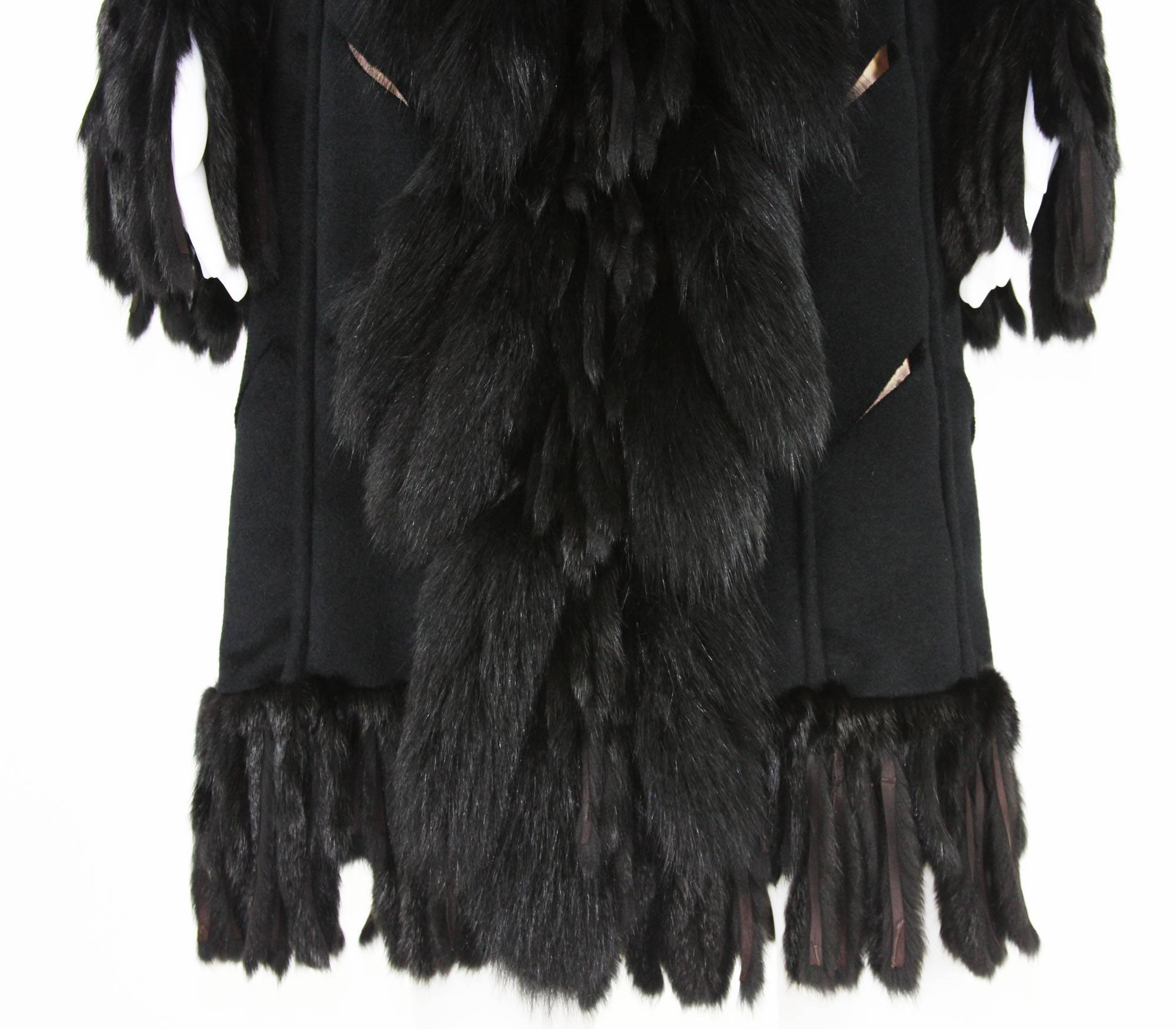 Women's Very Unique Versace Fox Embellished Cut Out Details Black Angora Coat It. 38 For Sale