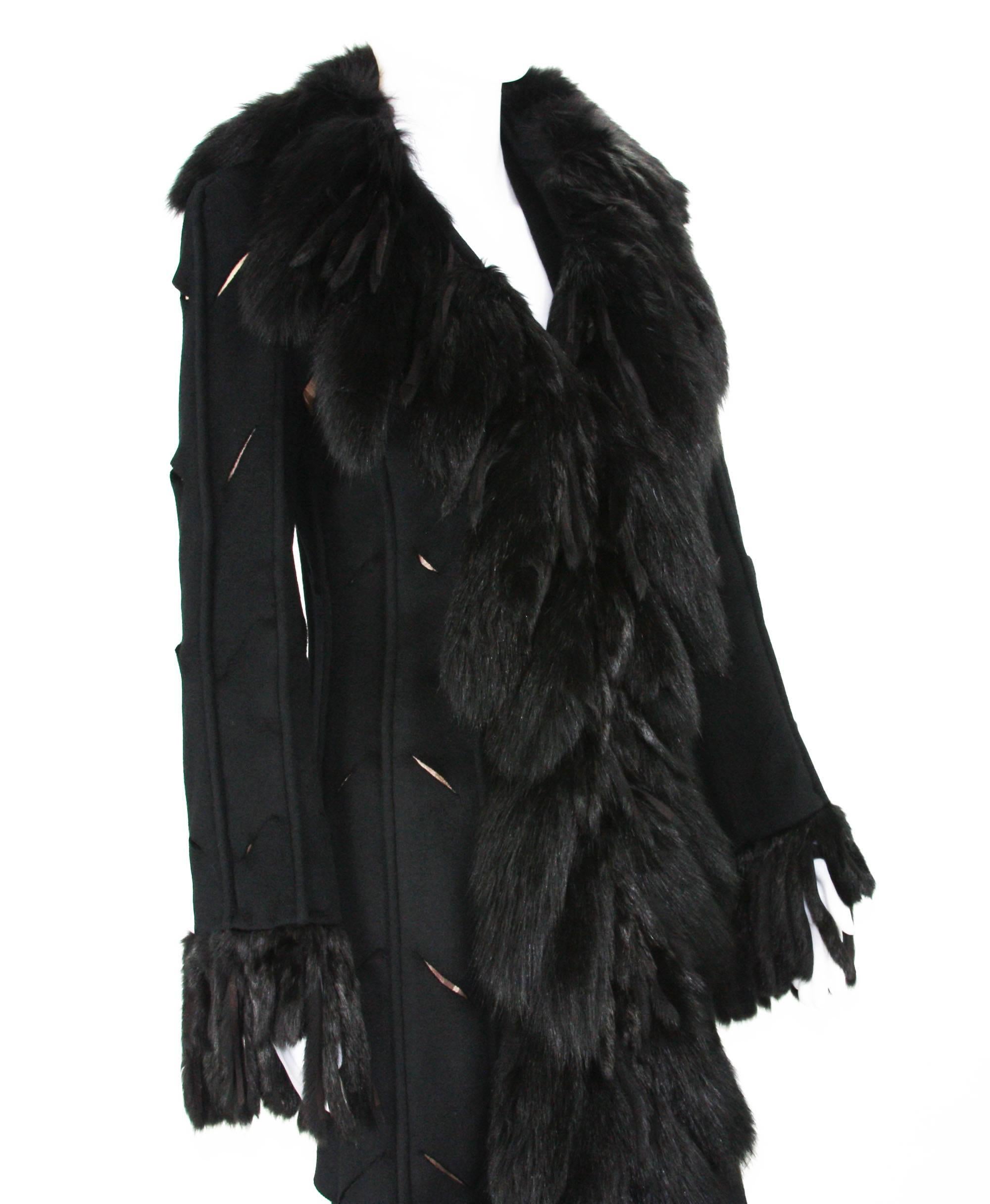 Very Unique Versace Fox Embellished Cut Out Details Black Angora Coat It. 38 For Sale 1