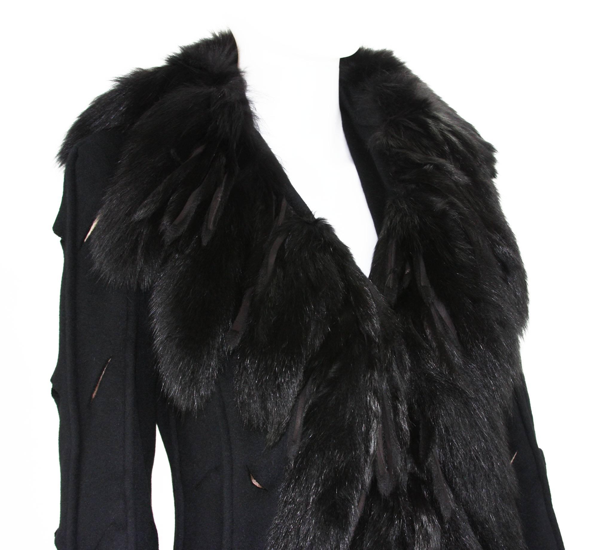 Very Unique Versace Fox Embellished Cut Out Details Black Angora Coat It. 38 For Sale 2