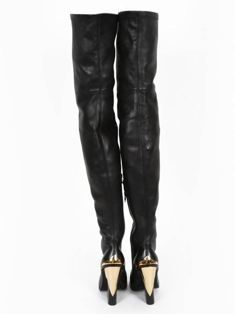 New Versace Over-the-knee Gold-tone Hardware Black Boots 36 - 6 In New Condition In Montgomery, TX