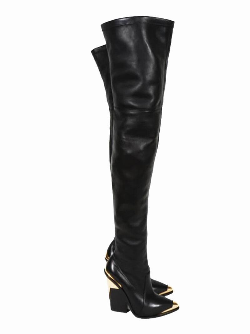 Women's New Versace Over-the-knee Gold-tone Hardware Black Boots 36 - 6