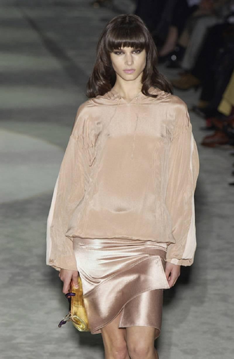 Beige Tom Ford for Gucci S/S Runway 2004 Blush Nude Silk Asymmetrical Skirt It 40 & 44 For Sale
