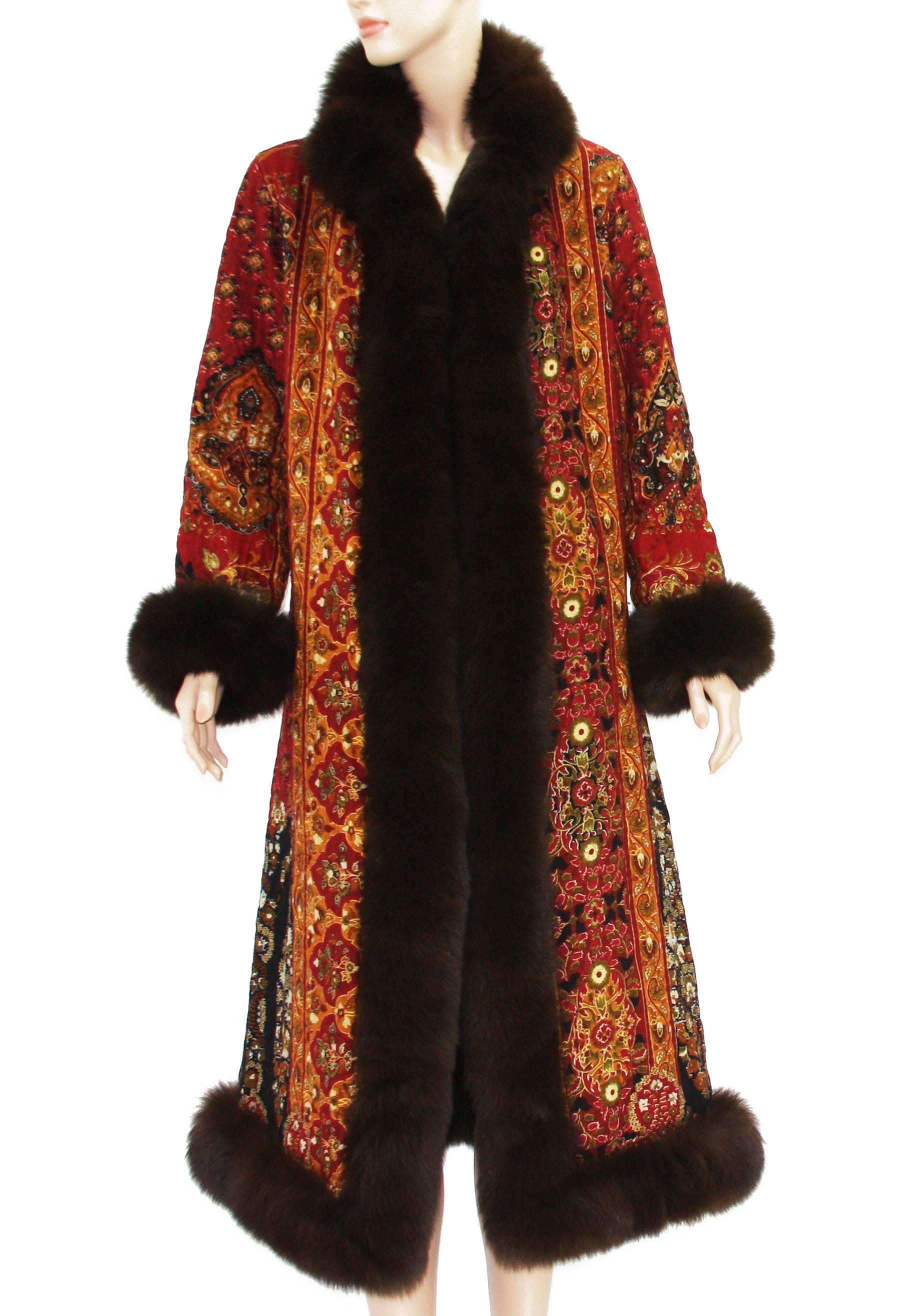 Oscar De La Renta F/W 2002 Velvet Reversible Long Coat Sable Trim + Dress sz. 6  For Sale 1