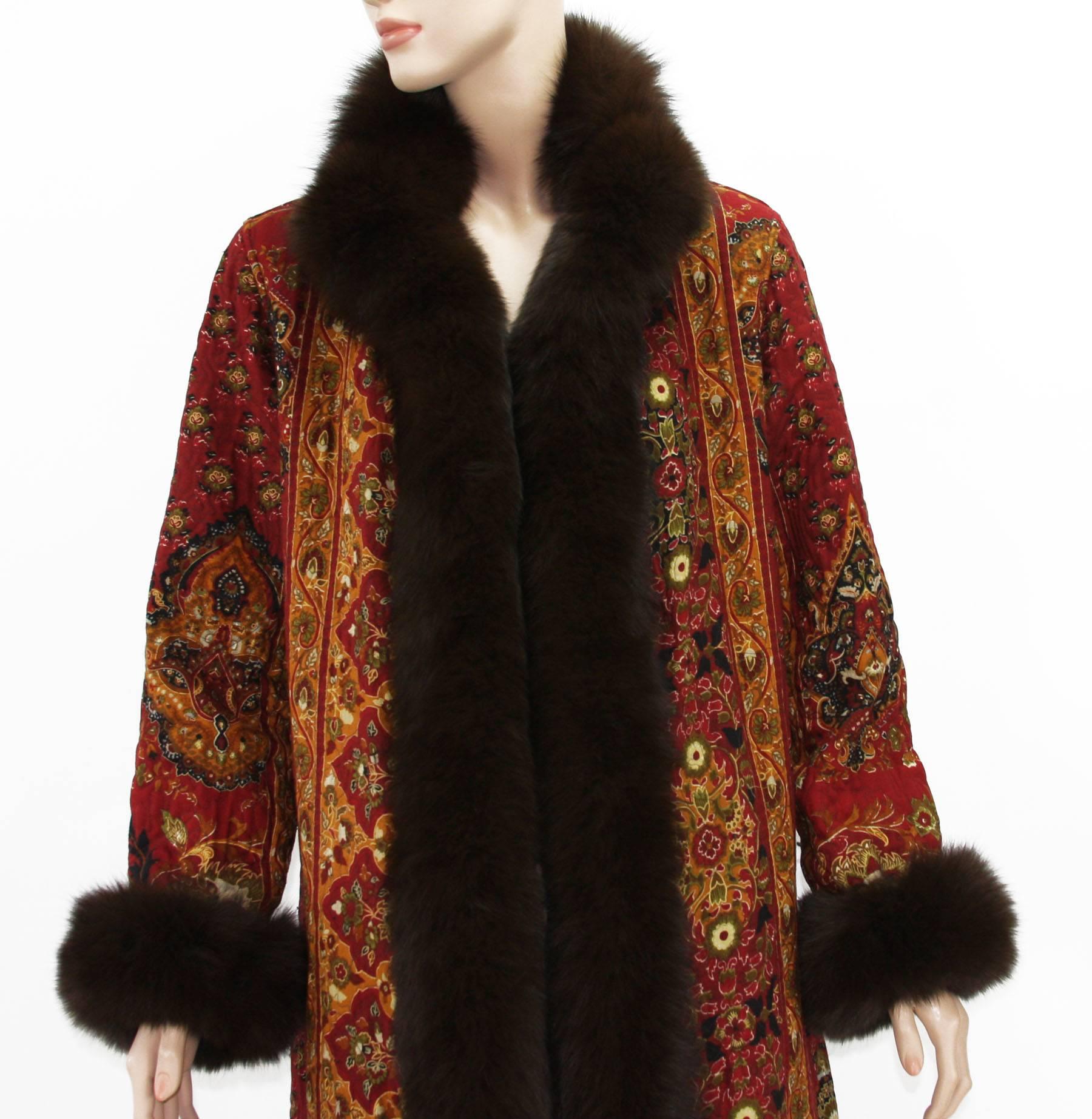 Oscar De La Renta F/W 2002 Velvet Reversible Long Coat Sable Trim + Dress sz. 6 3