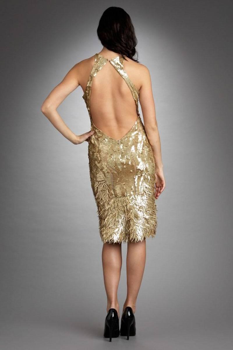 New Tom Ford for Gucci 2004 Collection Gold Embellished Cocktail Dress It. 42 In New Condition For Sale In Montgomery, TX