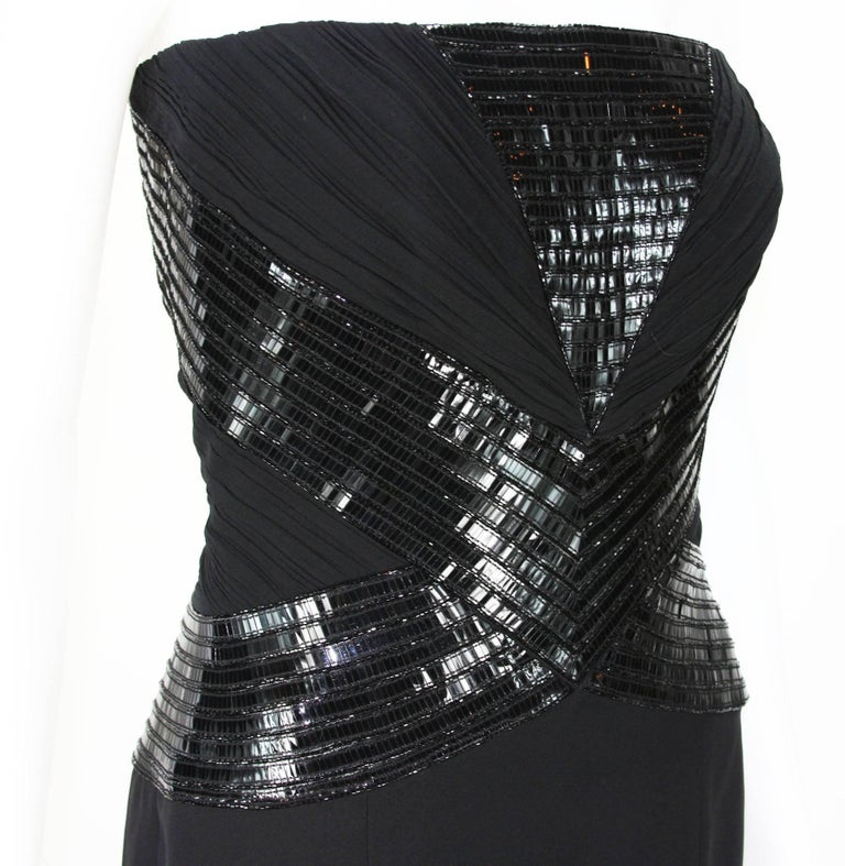 New Versace Patent Leather Embellished Silk Black Cocktail Strapless ...