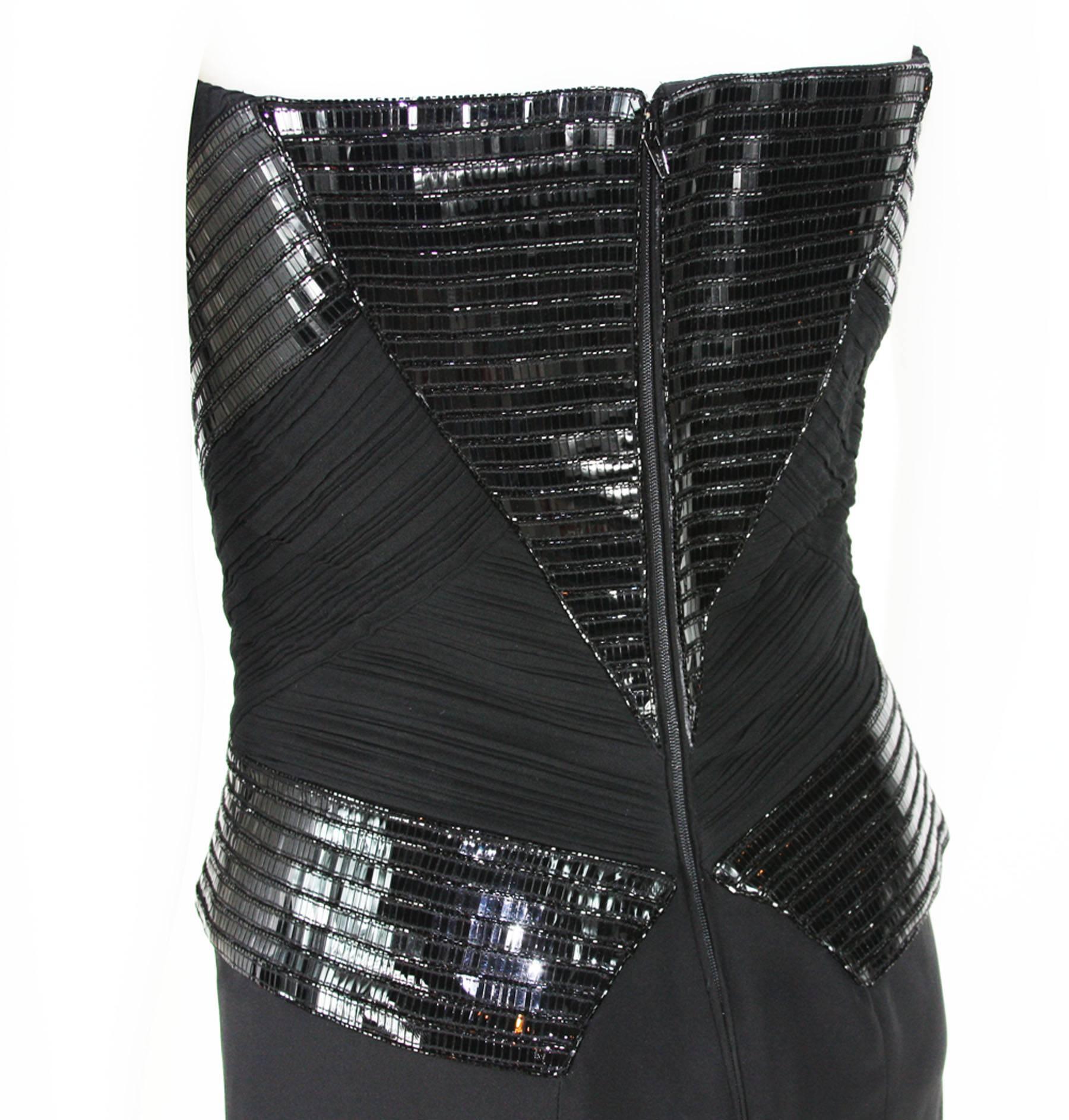 New Versace Patent Leather Embellished Silk Black Cocktail Strapless Dress 40 For Sale 1