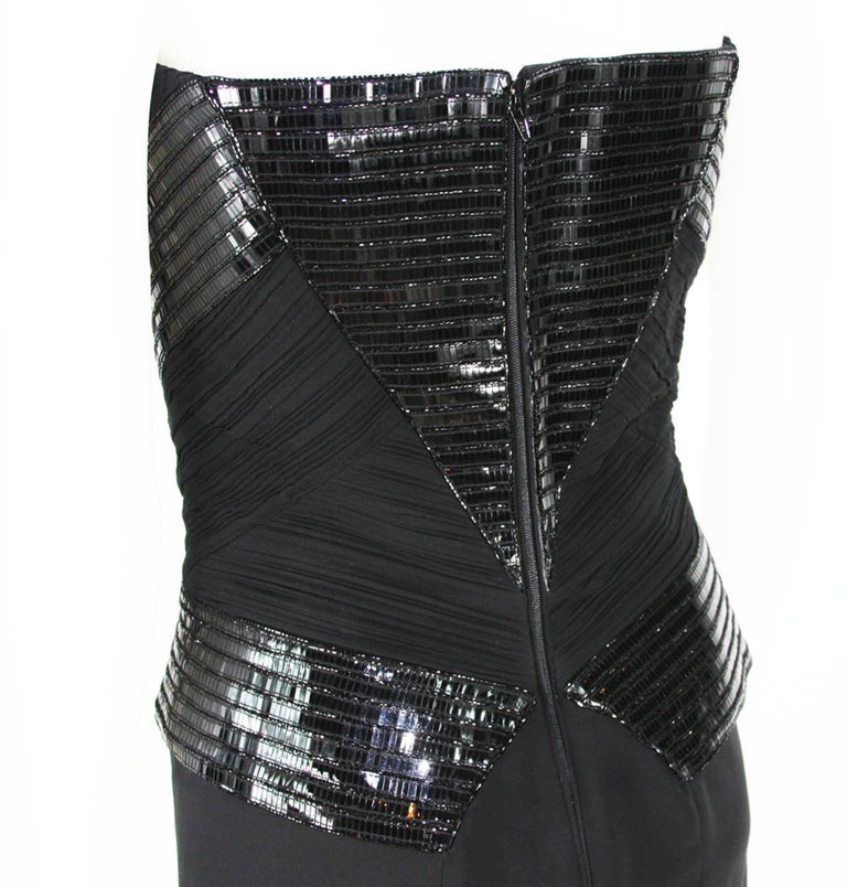 New Versace Patent Leather Embellished Silk Black Cocktail Strapless