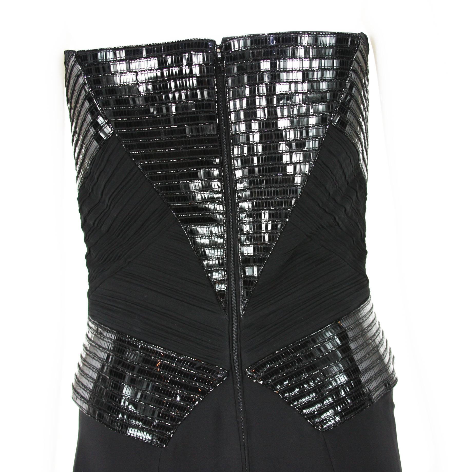 New Versace Patent Leather Embellished Silk Black Cocktail Strapless Dress 40 For Sale 2