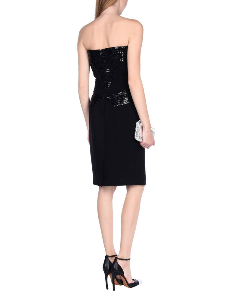 New Versace Patent Leather Embellished Silk Black Cocktail Strapless