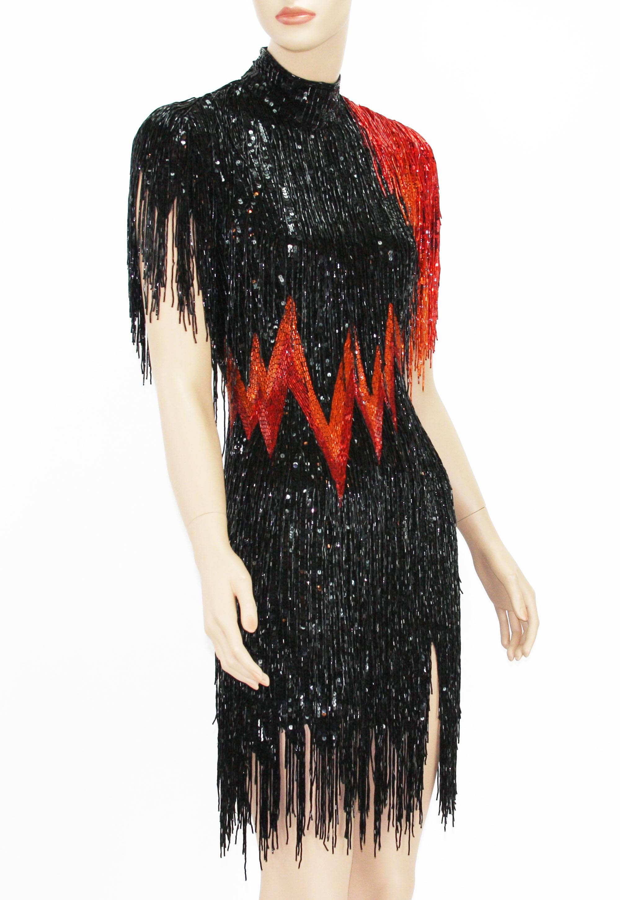 Black Bob Mackie Fully Beaded Dress with Gloves from European Dance Competition, 1980s
