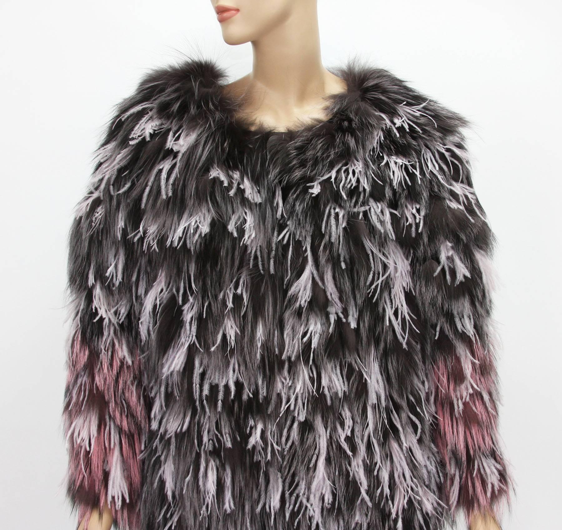 Women's Exotic Oscar de la Renta Ostrich Feathers and Fox Fur Evening Coat Jacket For Sale