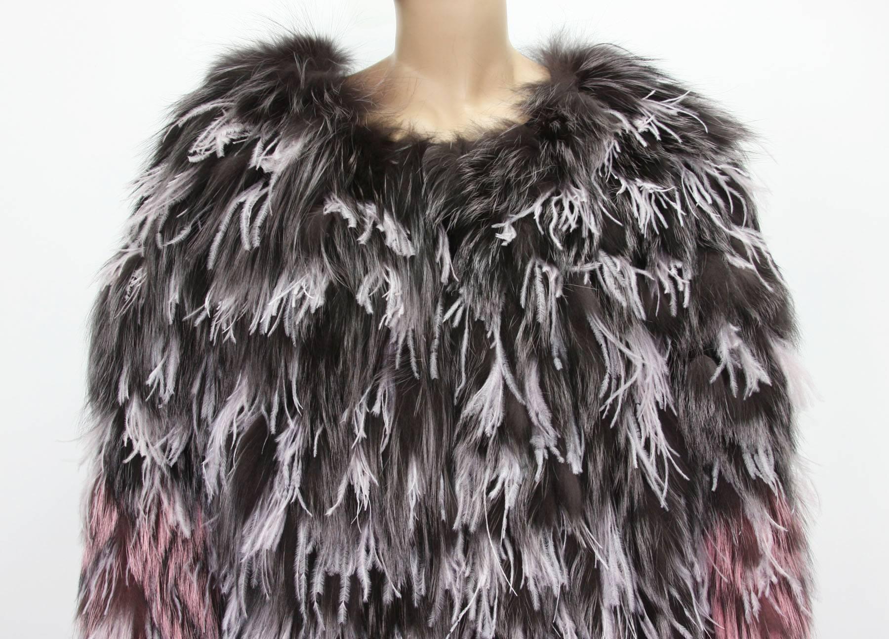 Exotic Oscar de la Renta Ostrich Feathers and Fox Fur Evening Coat Jacket For Sale 1