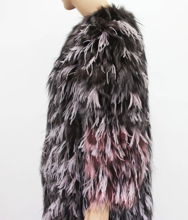 Exotic Oscar de la Renta Ostrich Feathers and Fox Fur Evening Coat Jacket For Sale 2