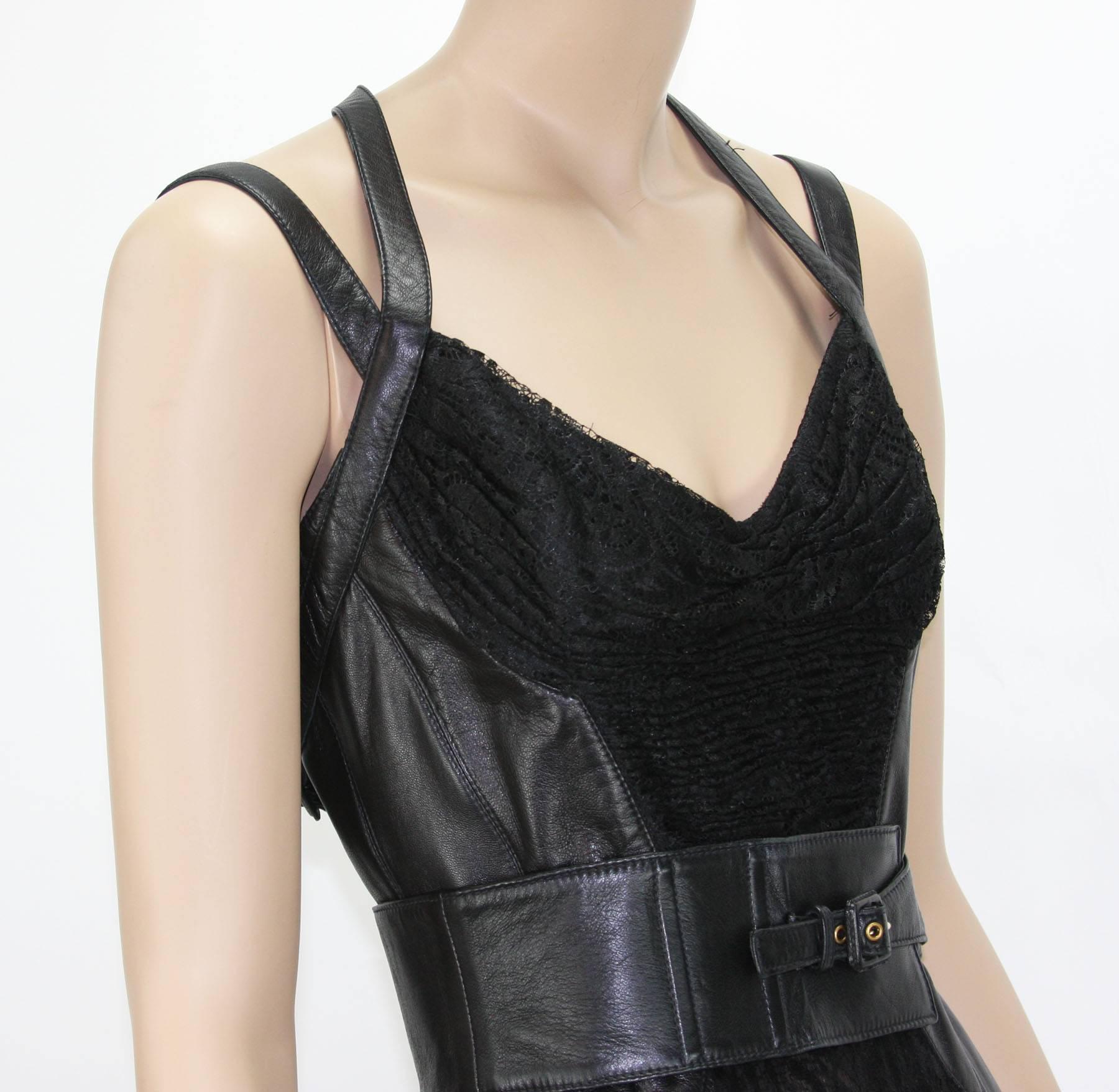 New Gianni Versace Couture F/W 2001 Leather Sheer Lace Black Bandage Gown It. 44 For Sale 2