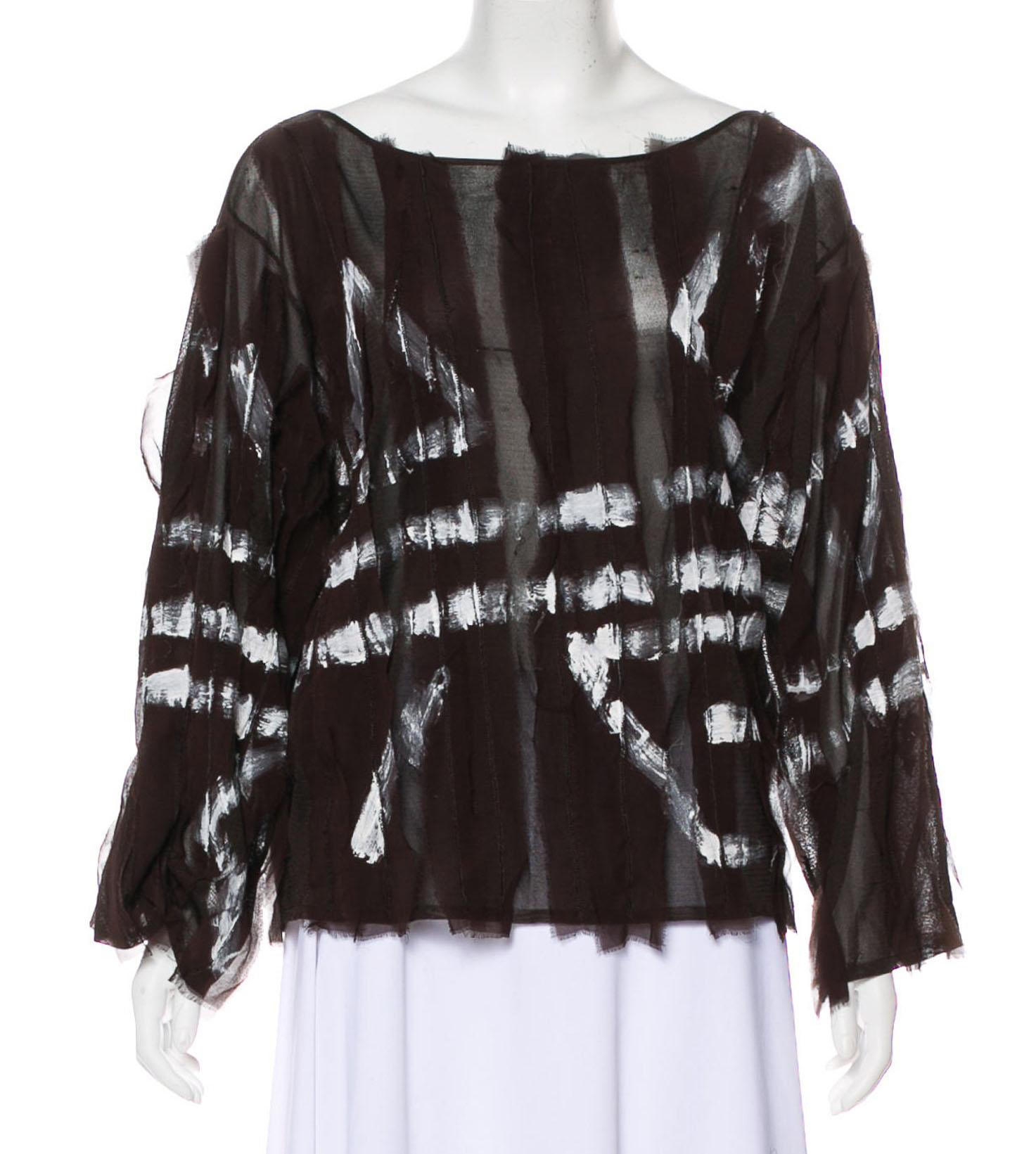 Black Tom Ford for Yves Saint Laurent Hand Painted Semi-Sheer Silk Top, S / S 2002  For Sale