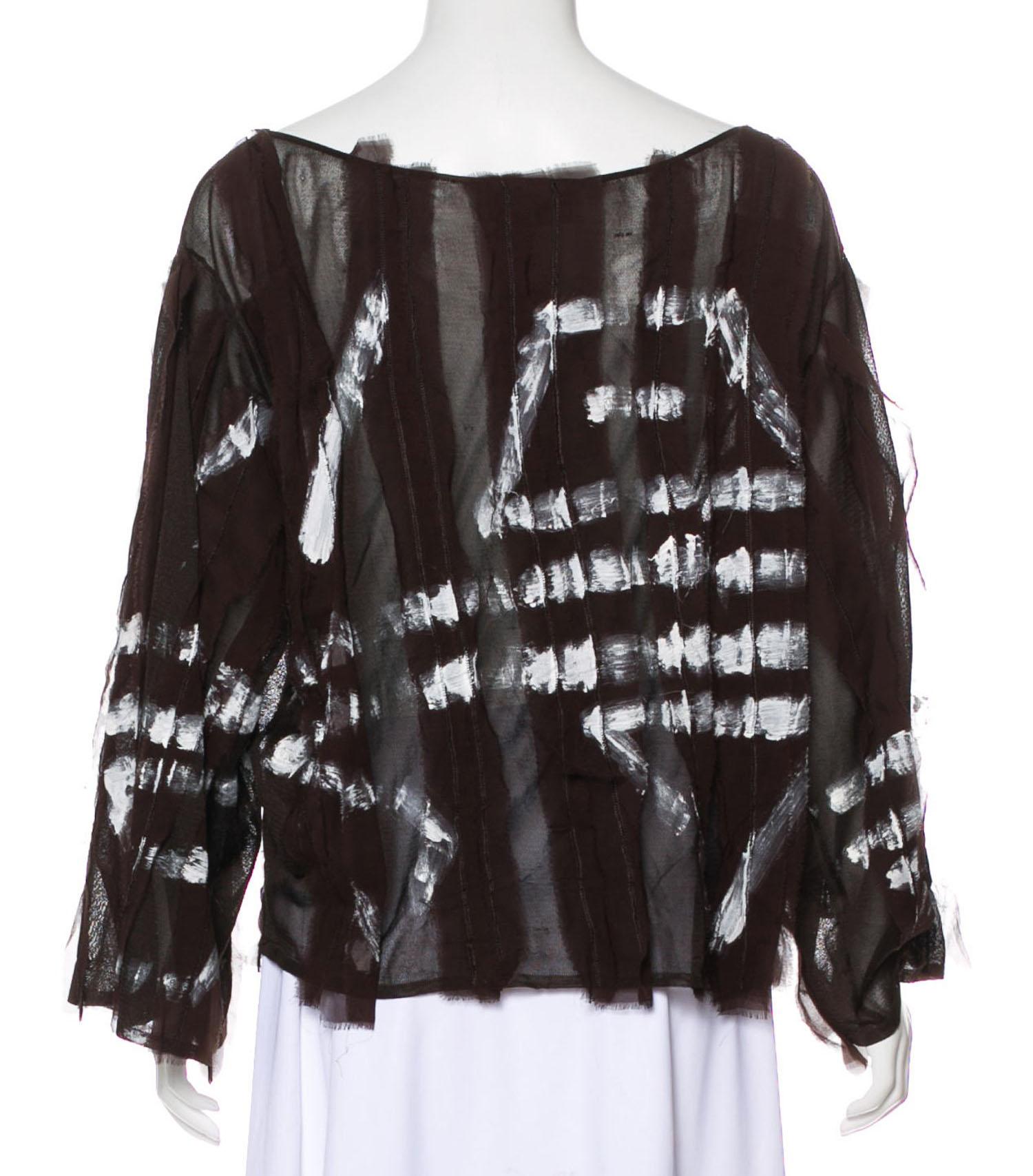 Tom Ford for Yves Saint Laurent Hand Painted Semi-Sheer Silk Top, S / S 2002  In Excellent Condition For Sale In Montgomery, TX