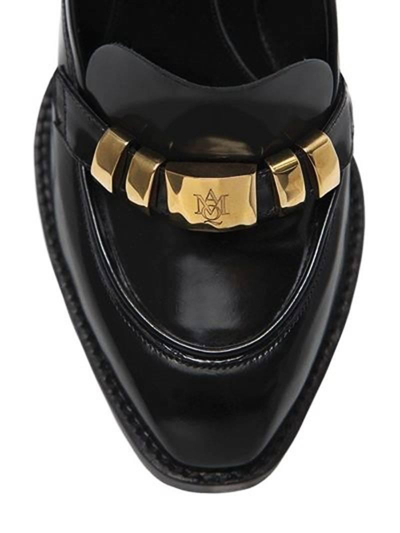 New Alexander McQueen Black Brushed Leather Pumps Gold Logo 36 38.5 39 40  In New Condition In Montgomery, TX