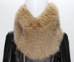 New GUCCI Fox Fur and Wool Ring Wide Scarf Dark Beige