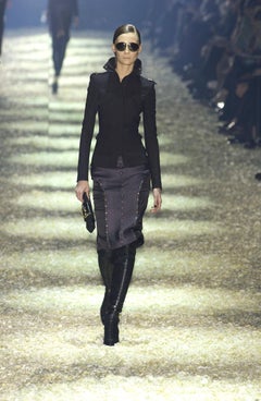 Tom Ford for Gucci F/W 2003 Runway Studded Silk Corset Black Skirt It. 38