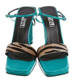 New Gianni Versace F/W 1999  Vintage Pony Hair Turquoise Snakeskin Shoes 39