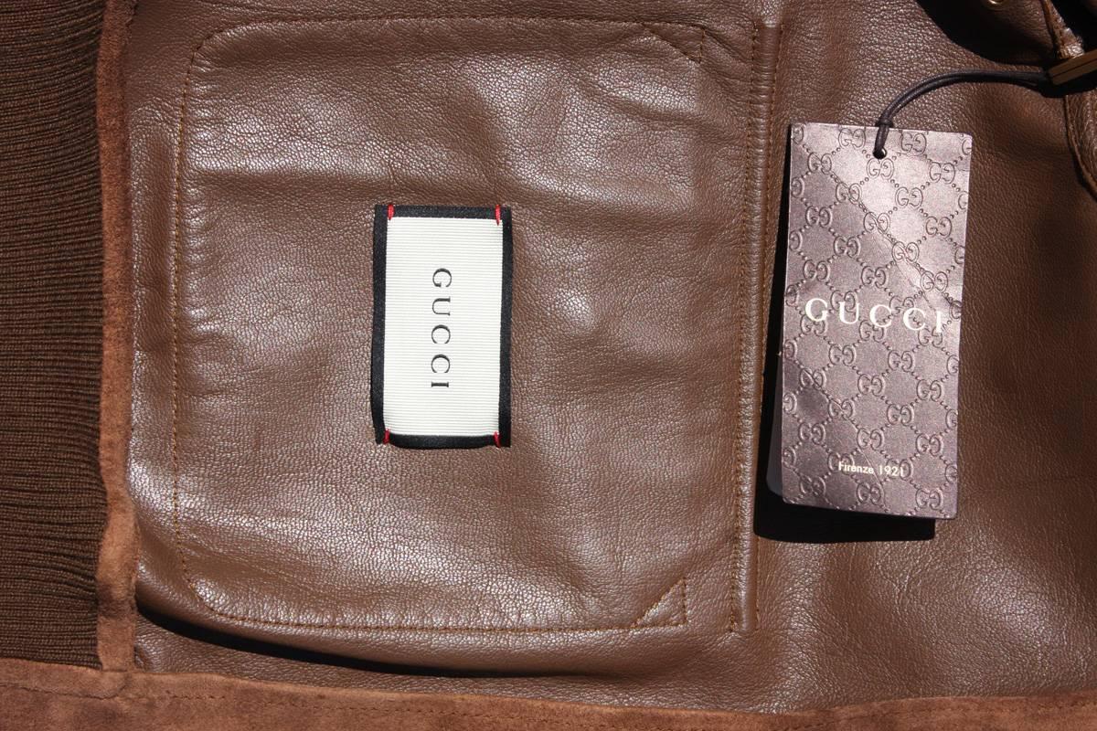 New Gucci Men's Goat Suede Brown Bomber Jacket 54 - US 44 For Sale 3