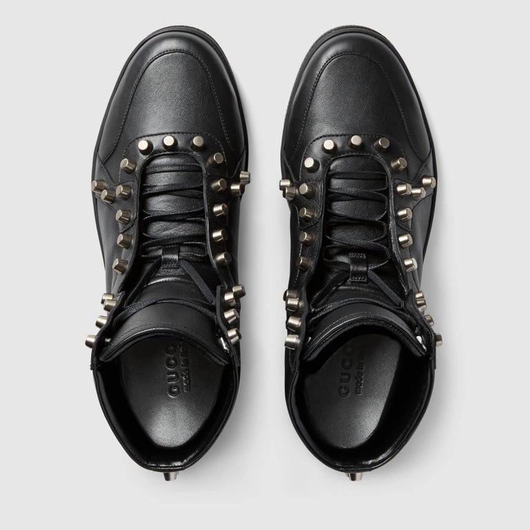 New Gucci Men's Leather Black High-Top Sneakers with Studs sizes G 7, 8 /  US 8 9 For Sale at 1stDibs