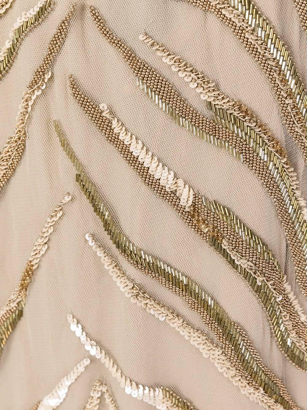 New Roberto Cavalli Nude Beaded Embroidery Mesh Dress Gown size 40 6