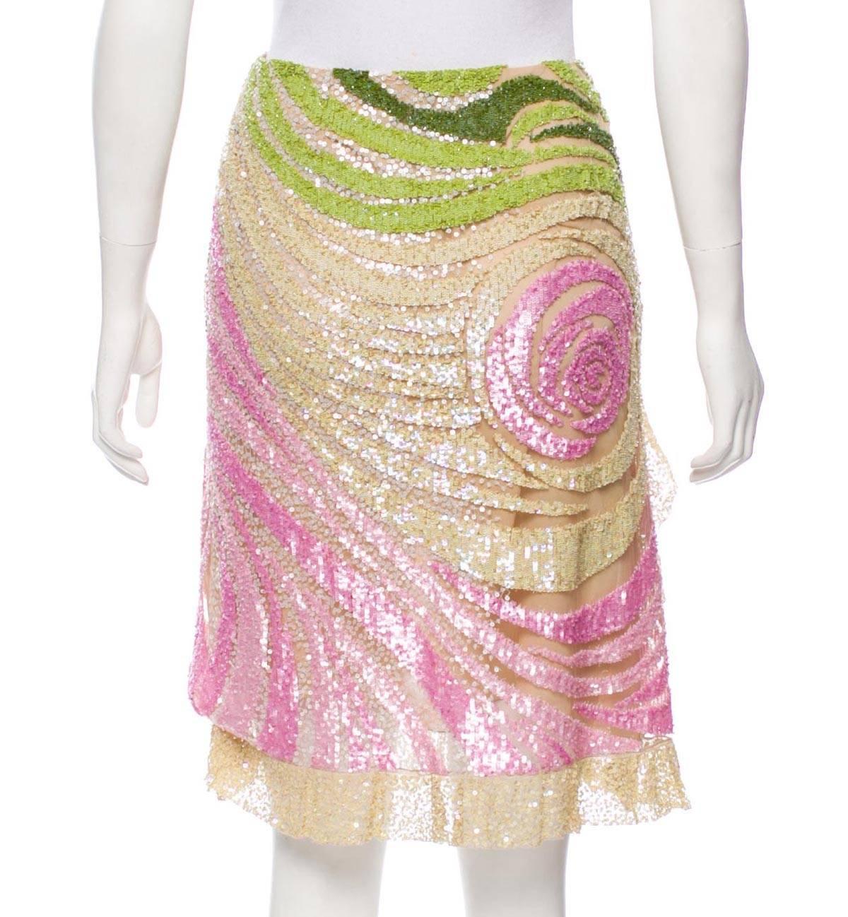 Beige Valentino Sequin Embellished Knee Length Tulle Skirt size 6